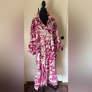 Anthropologie Maeve shirt dress 3x magenta white